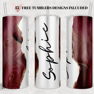Agate Marble Tumbler Design: Burgundy Gold Glitter (PNG Digital Download)