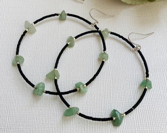 Green adventurine miyuki bead hoops