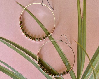 Swarovski olivine Crystal copper and silver hoops