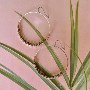 Swarovski olivine Crystal copper and silver hoops