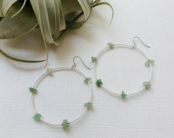 Green aventurine miyuki bead surgical steel hoops