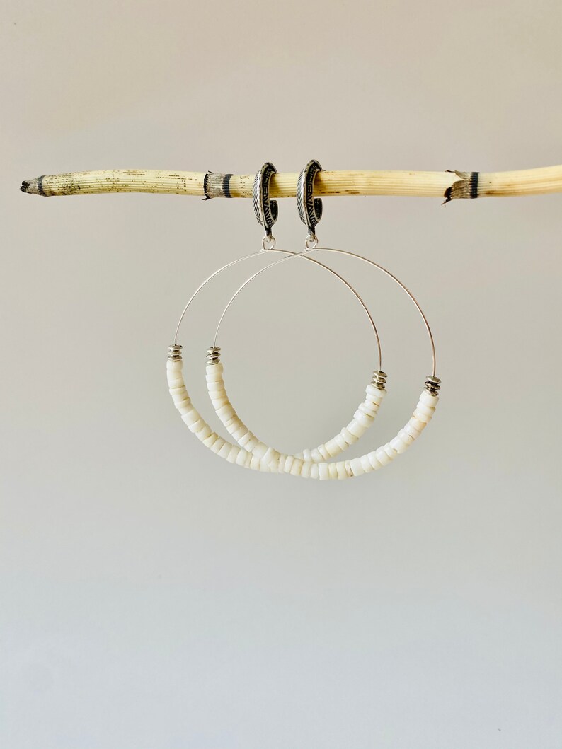 Puka shell hoop earrings image 2