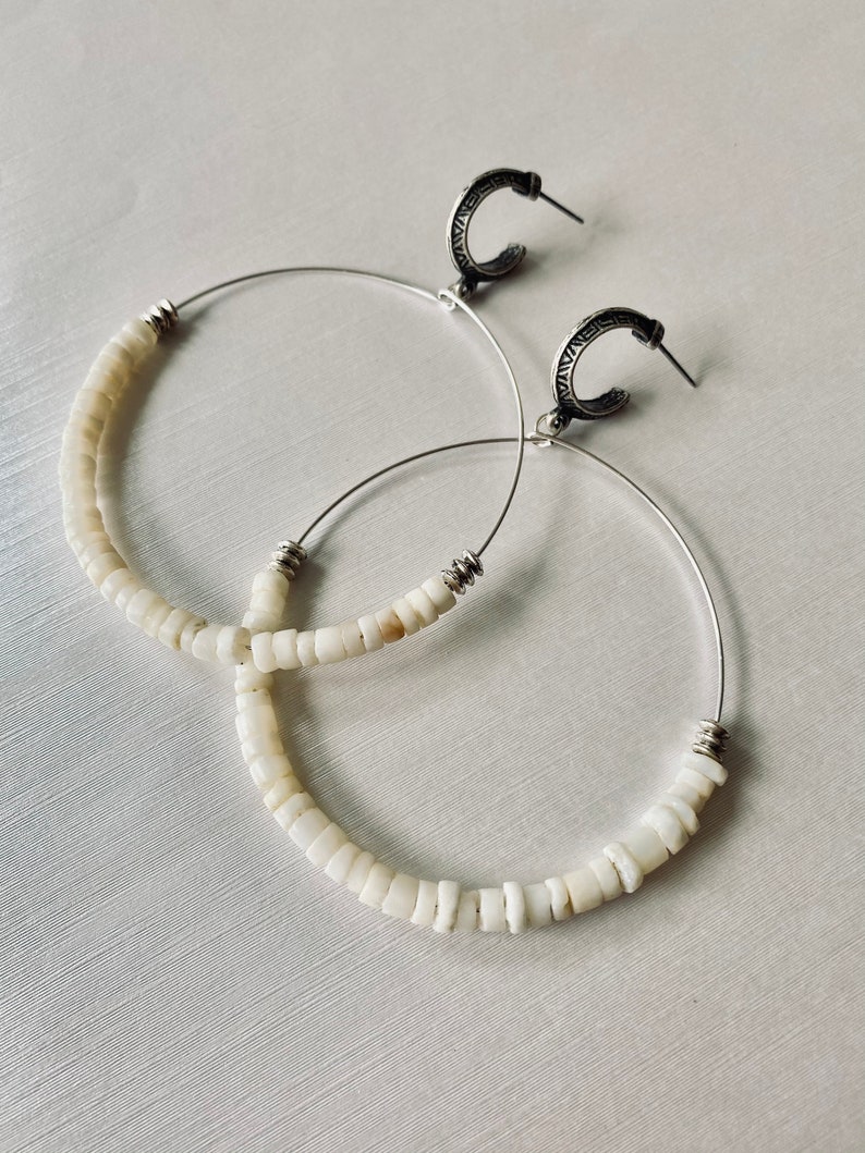 Puka shell hoop earrings image 3