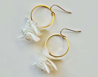 Shell and brass hoop earrings