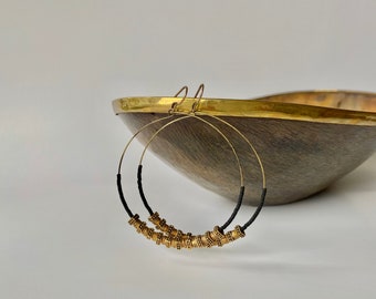 Rococo heishi, brass cap, and miyuki glass bead hoops