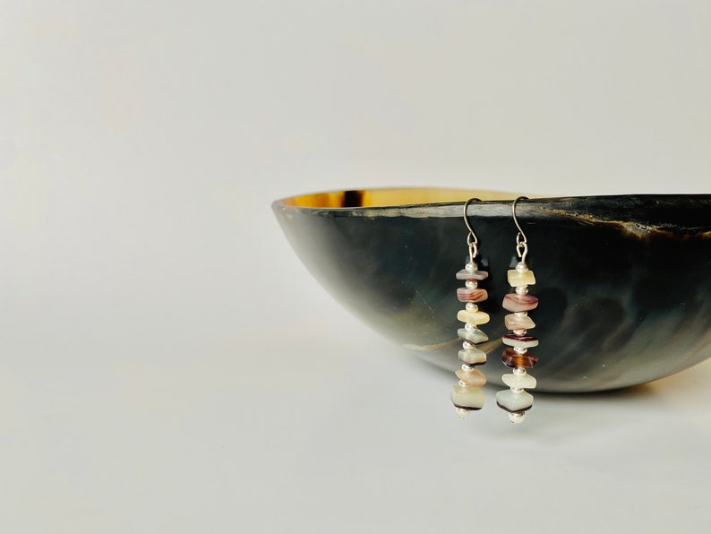 Natural black mother of pearl surgical steel earrings image 3
