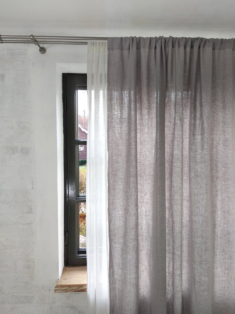 Linen CURTAIN 1 panel Washed linen curtains Semi-sheer linen drapes in custom sizes.