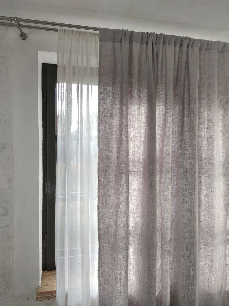 Linen CURTAIN 1 panel Washed linen curtains Semi-sheer linen drapes in custom sizes.