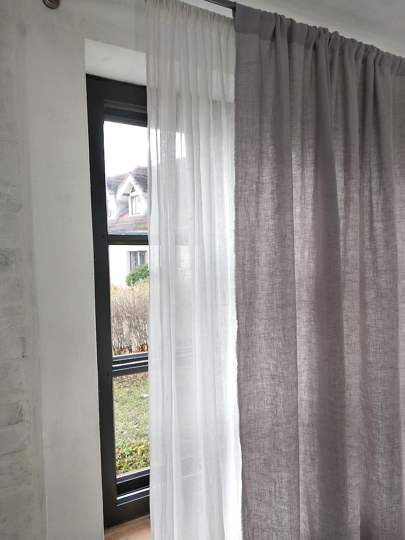 Linen CURTAIN 1 panel Washed linen curtains Semi-sheer linen drapes in custom sizes.