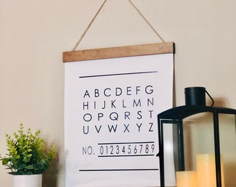ABC Sign, numbers sign, alphabet canvas, playroom wall decor, nursery decor, childrens bedroom, fabric, classroom decor, hanging canvas