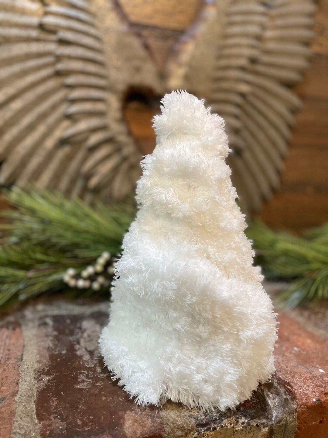 White Primitive Rustic Modern Farmhouse Cone Christmas Tree Decor, Faux