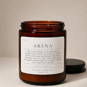Man in the Arena, 8oz Candle, Theodore Roosevelt quote, Men's fragrance candle, Fathers day, Gift for Him, Candle with quote, wooden wick image 3