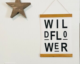 Wildflower hanging canvas sign, Nursery wall art,Boho Nursery Wall Decor, scroll sign, girl nursery decor, baby shower gift