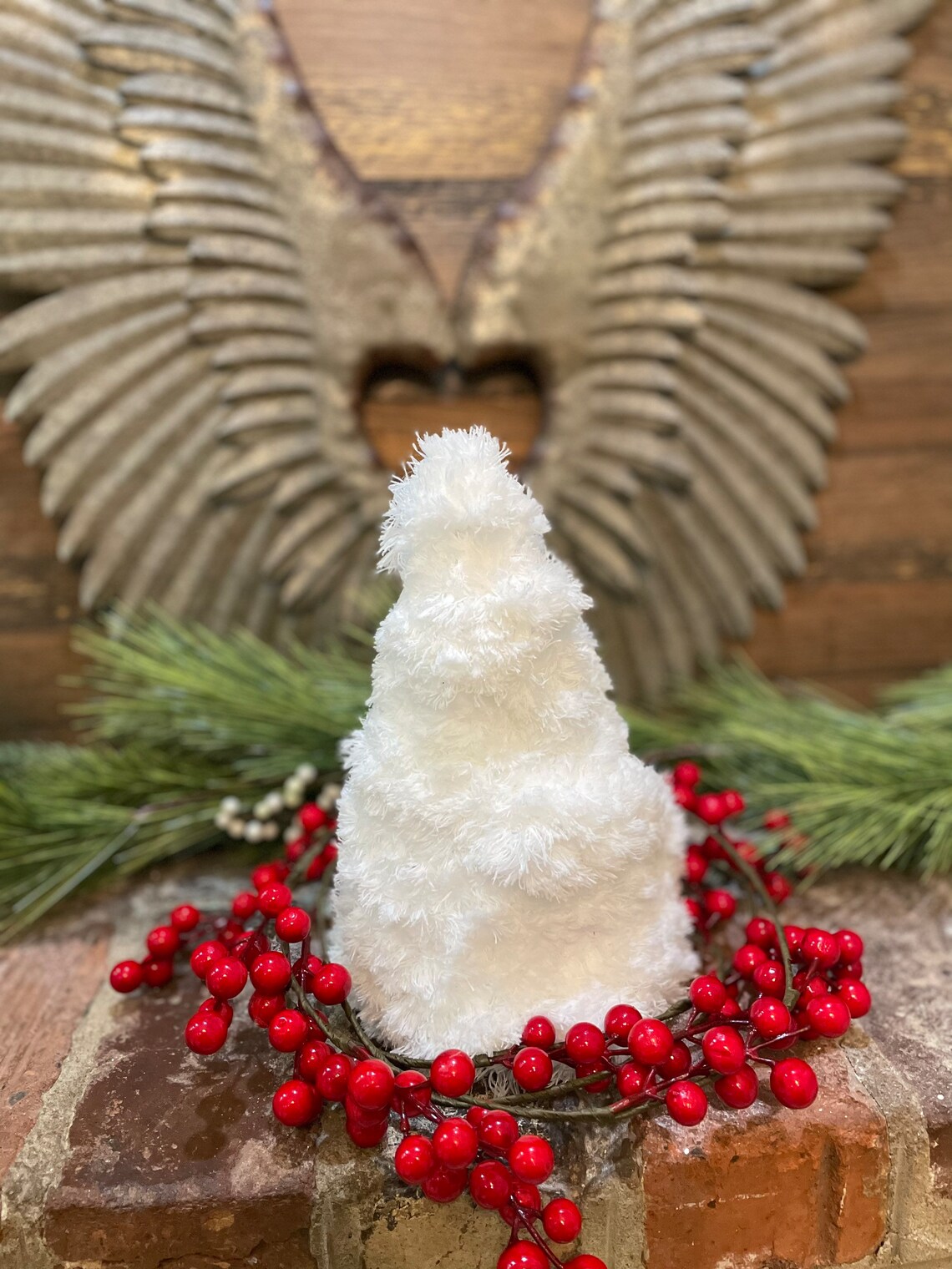 White Primitive Rustic Modern Farmhouse Cone Christmas Tree Decor, Faux