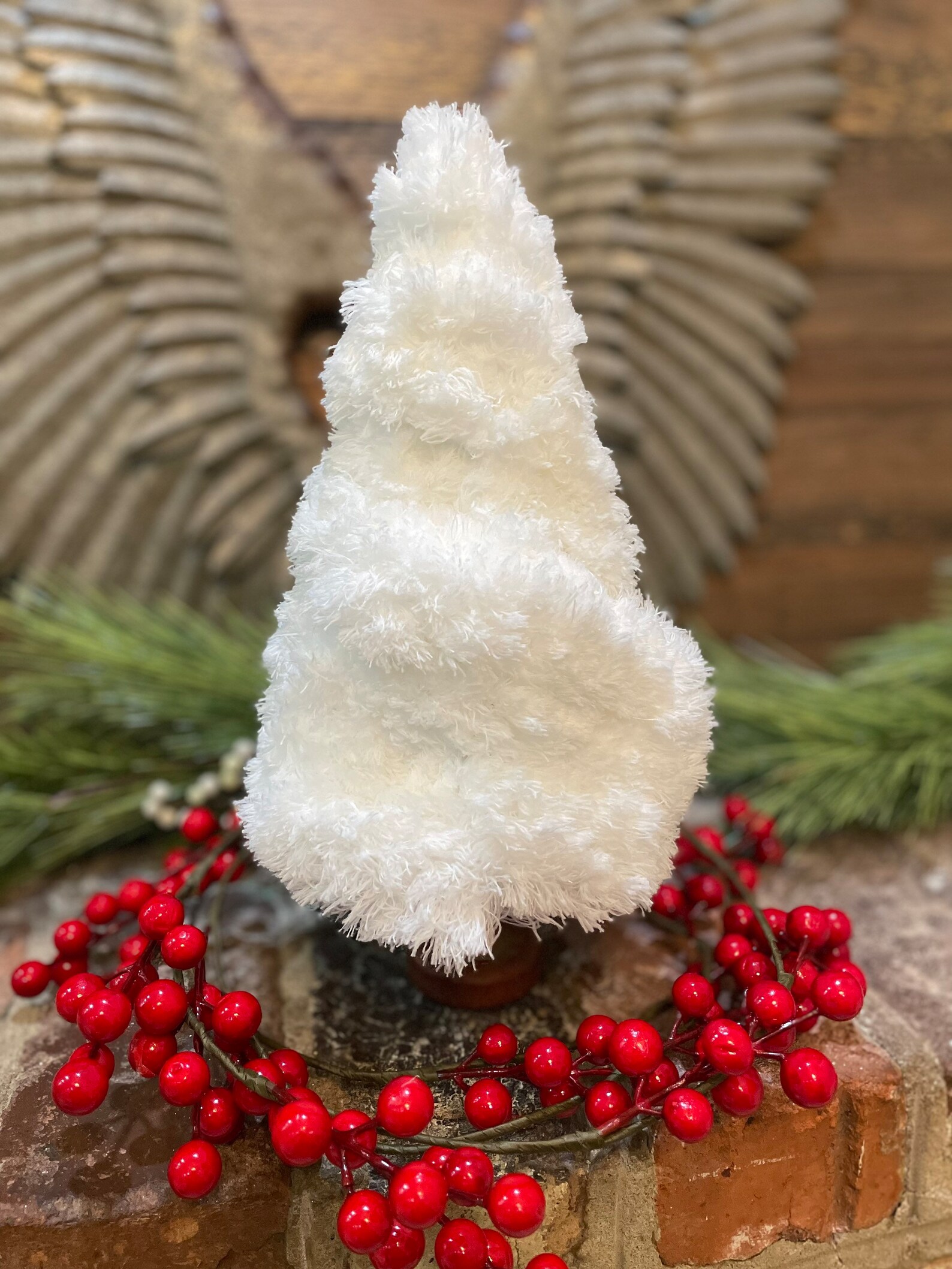 White Primitive Rustic Modern Farmhouse Cone Christmas Tree Decor, Faux