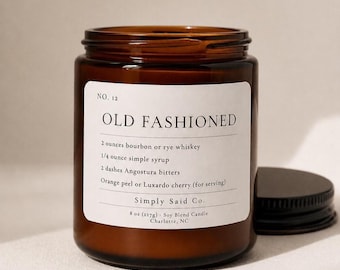 Old Fashioned candle, craft cocktail, bar decor, office candle, whiskey candle, gift for him, Fathers Day, Manly, Scented Candle