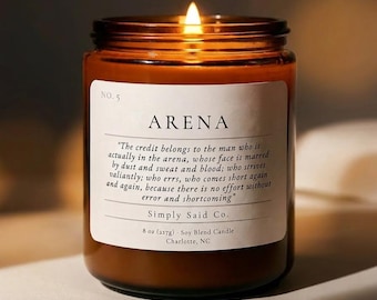 Man in the Arena, 8oz Candle, Theodore Roosevelt quote, Men's fragrance candle, Fathers day, Gift for Him, Candle with quote, wooden wick