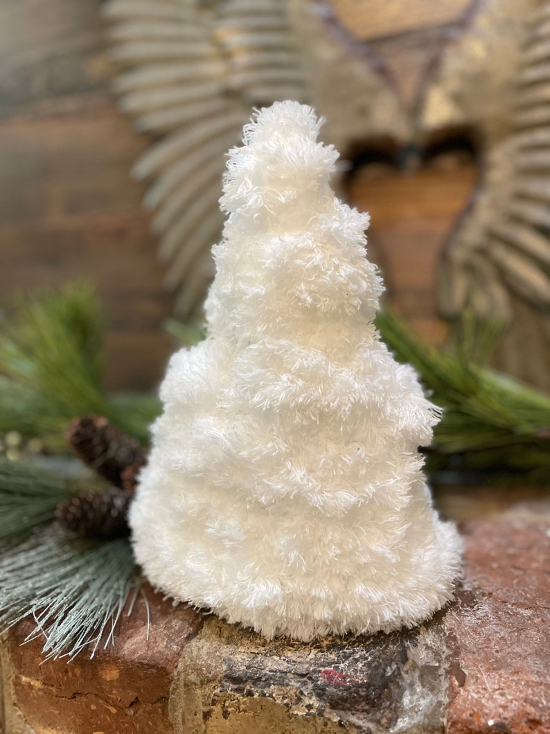 White Primitive Rustic Modern Farmhouse Cone Christmas Tree Decor, Faux