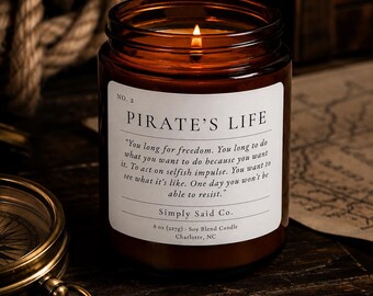 Pirate Candle Gift | Pirates of the Caribbean | Nautical Soy Candle | Ocean Candle for Men | Dark Sea Salt Candle | Literary Candle Gift