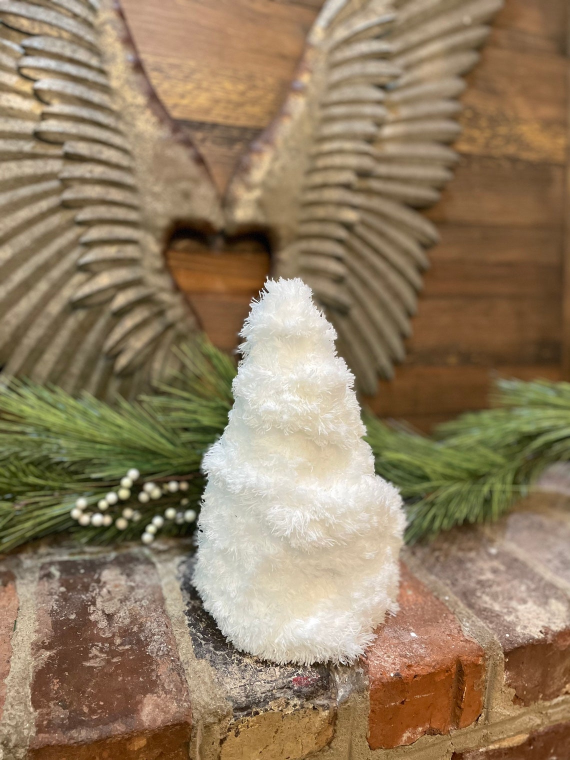 White Primitive Rustic Modern Farmhouse Cone Christmas Tree Decor, Faux