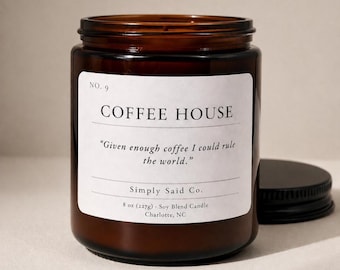 Coffee House Wood Wick Candle, Soy Wax Candle in Amber Jar, Coffee Scented Candle Gift for Coffee Lover, Housewarming Gift, Cozy Fall Candle