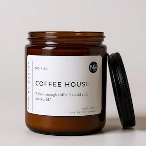 Coffee House Wood Wick Candle, Soy Wax Candle in Amber Jar, Coffee Scented Candle Gift for Coffee Lover, Housewarming Gift, Cozy Fall Candle