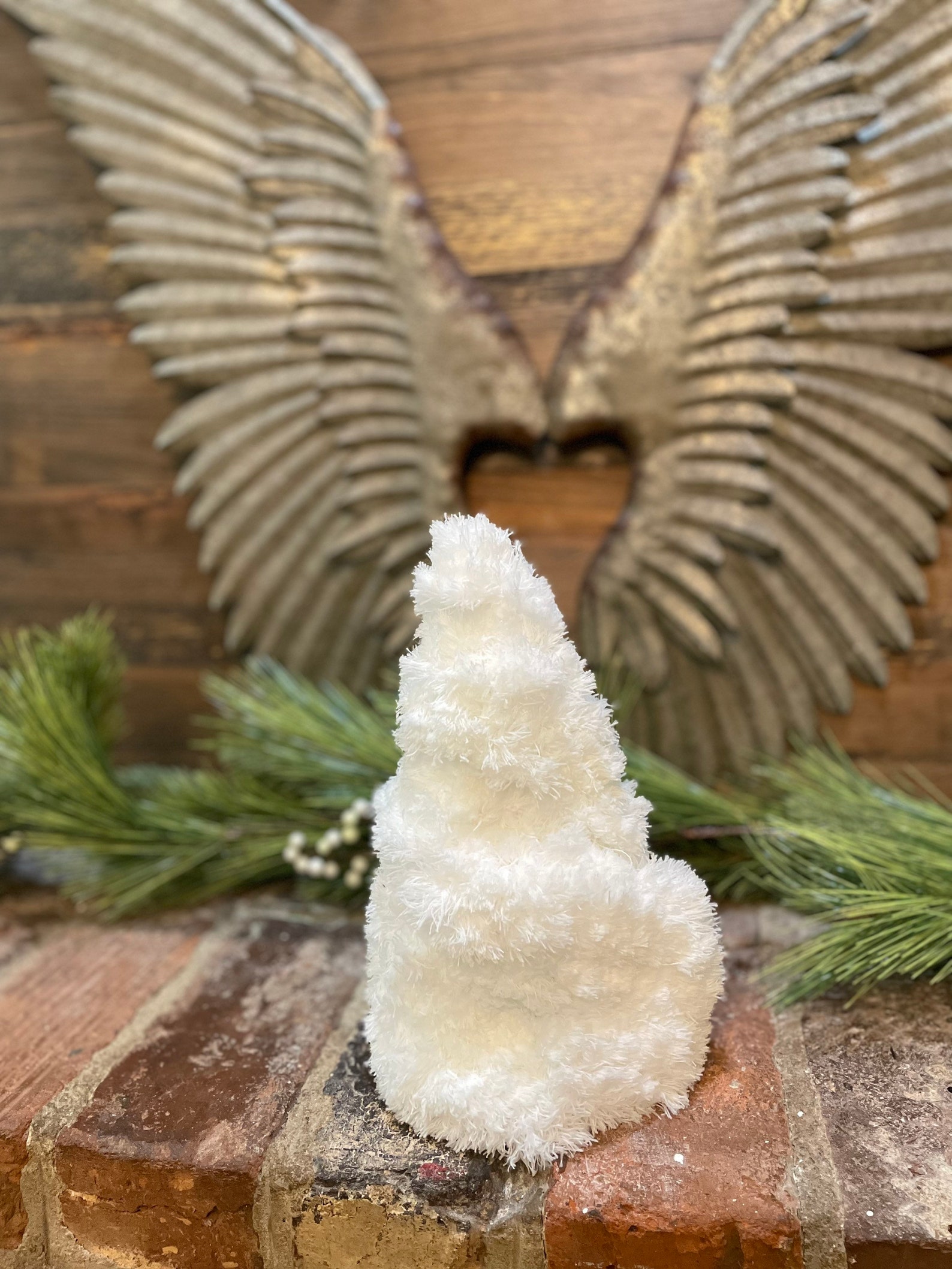 White Primitive Rustic Modern Farmhouse Cone Christmas Tree Decor, Faux