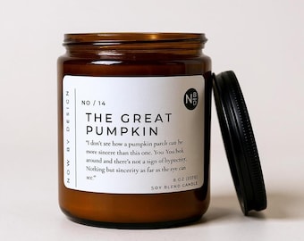 The Great Pumpkin Soy Candle – Charlie Brown Fall Scented Candle, Wooden Wick, 8 oz Amber Jar, Peanuts Gift, Autumn Home Decor