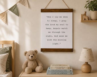 Nursery Prayer, now i lay me down to sleep, night time prayer, childrens room, hanging canvas,