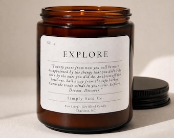 Explore candle, Citrus scented candle, Volcano Candle, Mark Twain quote, Summer or Spring inspired, Soy wax blend, Wooden Wick, 8oz jar