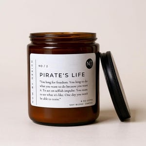 Pirates Life, Pirates of Caribbean, Pirate Themed Candle, wooden wick, pirate party, birthday gift, gift for him or her, 8oz candle