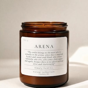 Man in the Arena, 8oz Candle, Theodore Roosevelt quote, Men's fragrance candle, Fathers day, Gift for Him, Candle with quote, wooden wick image 5