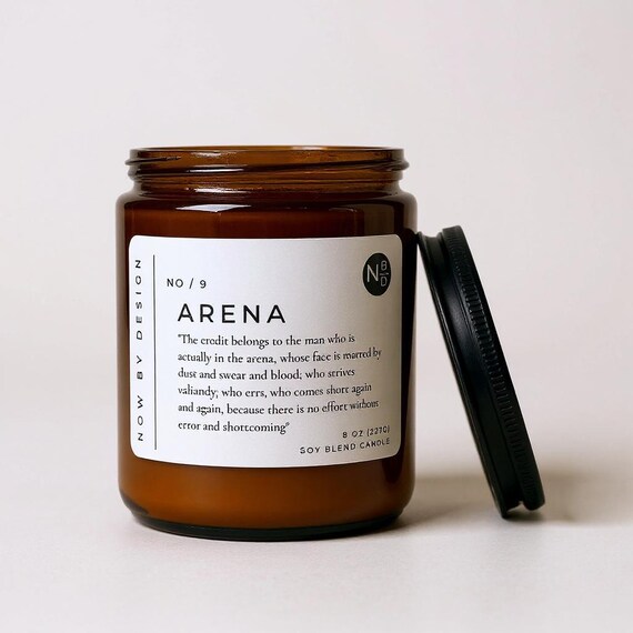 Man in the Arena, 8oz Candle, Theodore Roosevelt quote, Men's fragrance candle, Fathers day, Gift for Him, Candle with quote, wooden wick