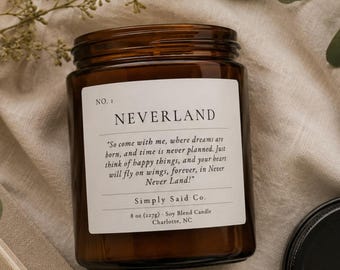 Peter Pan Candle | Neverland Soy Candle | Book Lover Gift | Literary Candle | Wood Wick | Bergamot Sea Salt
