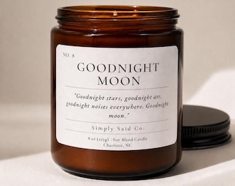 Goodnight Moon, soy wax blend, 8oz candle, wood wick, teacher gift, children's book, baby shower, nursery decor, kids room decor, baby gift