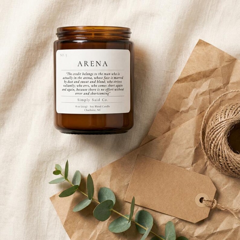 Man in the Arena, 8oz Candle, Theodore Roosevelt quote, Men's fragrance candle, Fathers day, Gift for Him, Candle with quote, wooden wick image 6