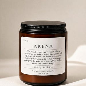 Man in the Arena, 8oz Candle, Theodore Roosevelt quote, Men's fragrance candle, Fathers day, Gift for Him, Candle with quote, wooden wick image 4