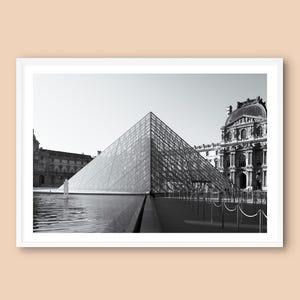 Paris Wall Art, Louvre Pyramid Print, Black and White Photography, French Architecture, Paris Landmark, Travel Photography, Fine Art Print