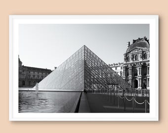 Louvre Pyramid Print: Paris Architecture, Black and White Photography