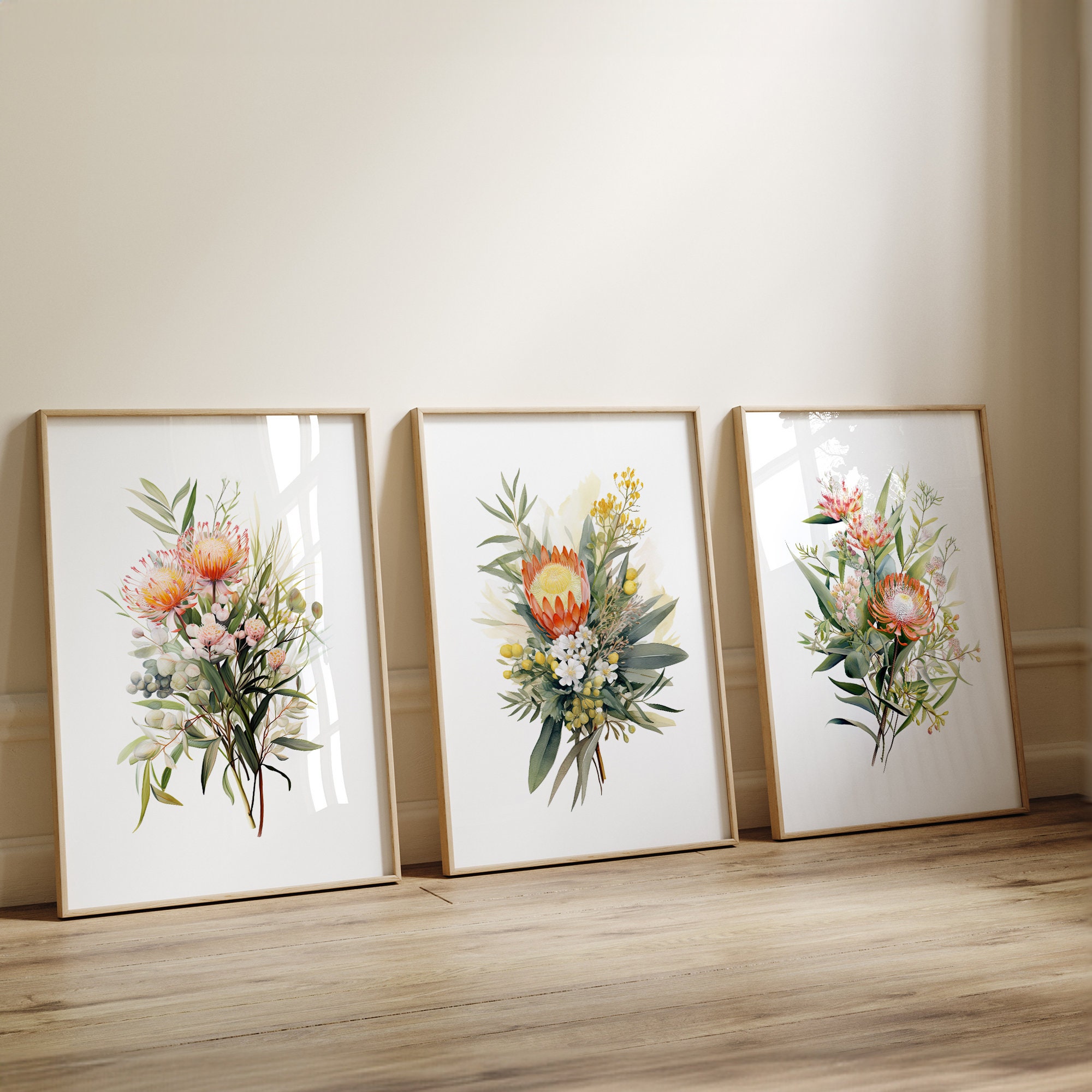 Set of 3 Australian Native Flower Posters, Digital Download, Botanical Art, Floral Decor Posters, Native bouquet, Watercolour wall art