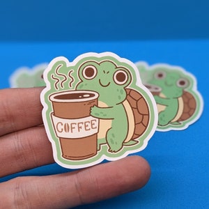 Sticker mignon tortue café pour ordinateurs portables Kindle - Sticker vinyle parfait pour les amoureux des tortues