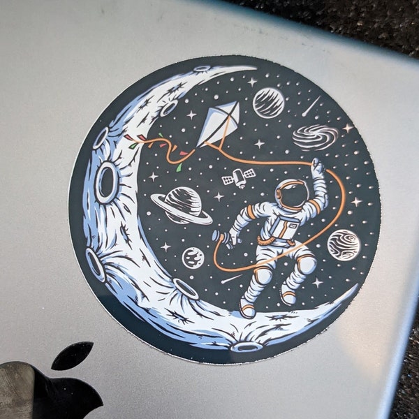 Astronaut Flying a Kite on the moon | Vinyl sticker | Astronaut sticker, Laptop sticker, Space sticker