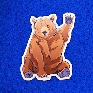 Sticker grizzli agitant mignon, Sticker mignon, Stickers animaux, Stickers nature