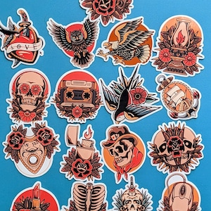 Confezione di adesivi per tatuaggi Old School 17 design estetici unici per computer portatili, bottiglie d'acqua, auto, vinile lucido più resistente