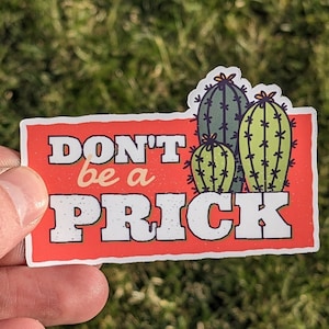 Don't Be a Prick - Lustiger Kaktus Aufkleber, wasserfester Vinyl-Aufkleber für Laptops, Wasserflaschen, Autos