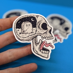 Aandenken Mori | Schedelsticker, laptopsticker, macabere kunst, gotisch ontwerp