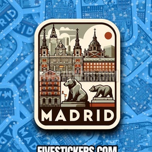 Reissticker Madrid //Spanje sticker voor koffer, laptop, auto of bidon, bagagelabel, reiscadeau