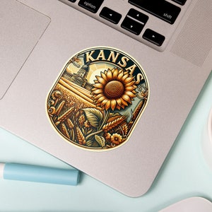 Calcomanía de viaje de Kansas // Calcomanía estatal para maleta, computadora portátil, automóvil o botella de agua, etiqueta de equipaje, regalo de viaje