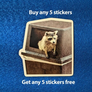 Sticker mignon raton laveur en vinyle, autocollant drôle de panda poubelle, design adorable pour ordinateurs portables, bouteilles d'eau