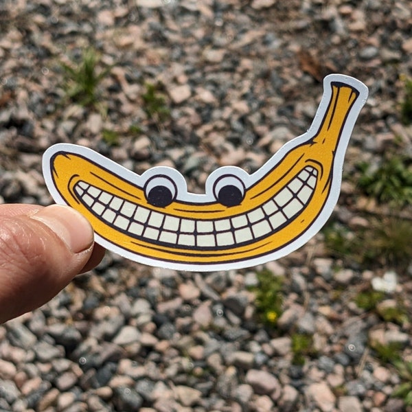 Smiling Banana Sticker - Cheerful Fruit Decal for Laptops, Notebooks, Kindles, etc